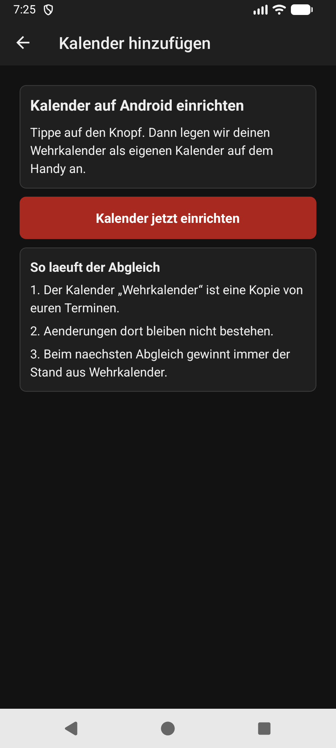 Android Einrichtung des Wehrkalender Kalenders