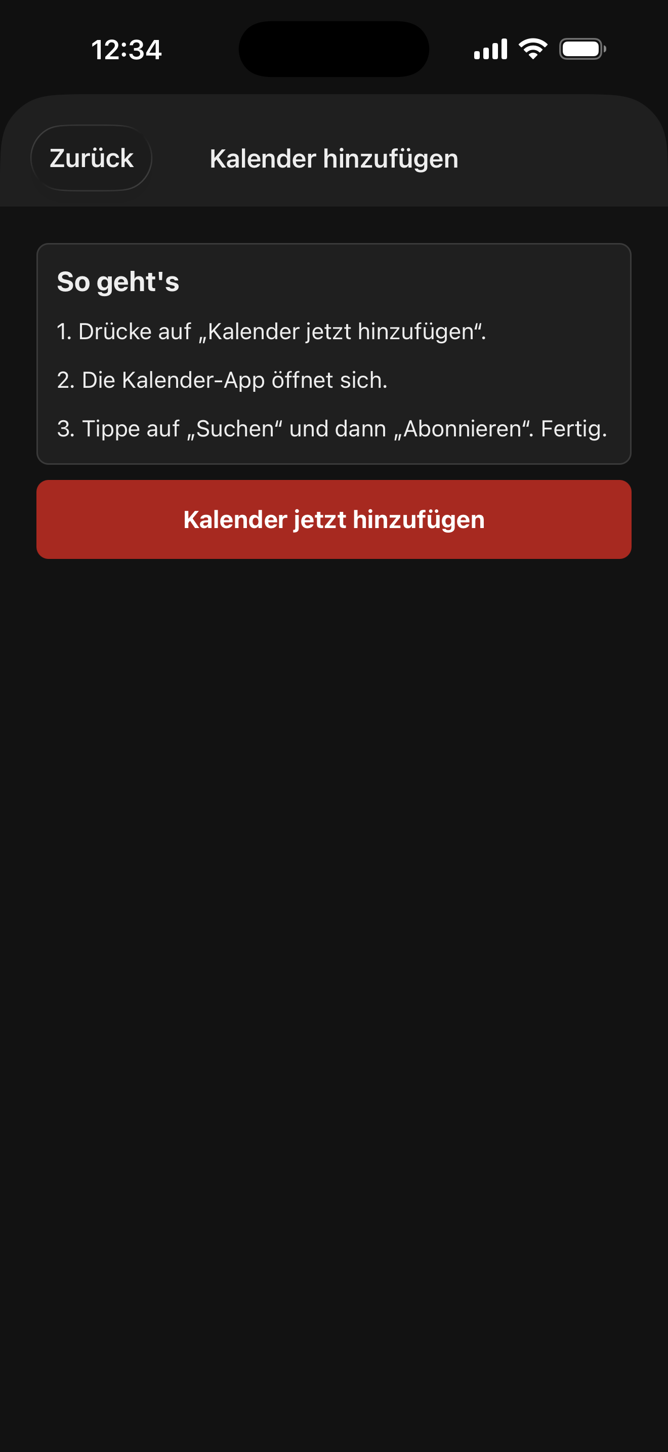 iPhone Dialog zum Bestätigen des Kalender-Abos